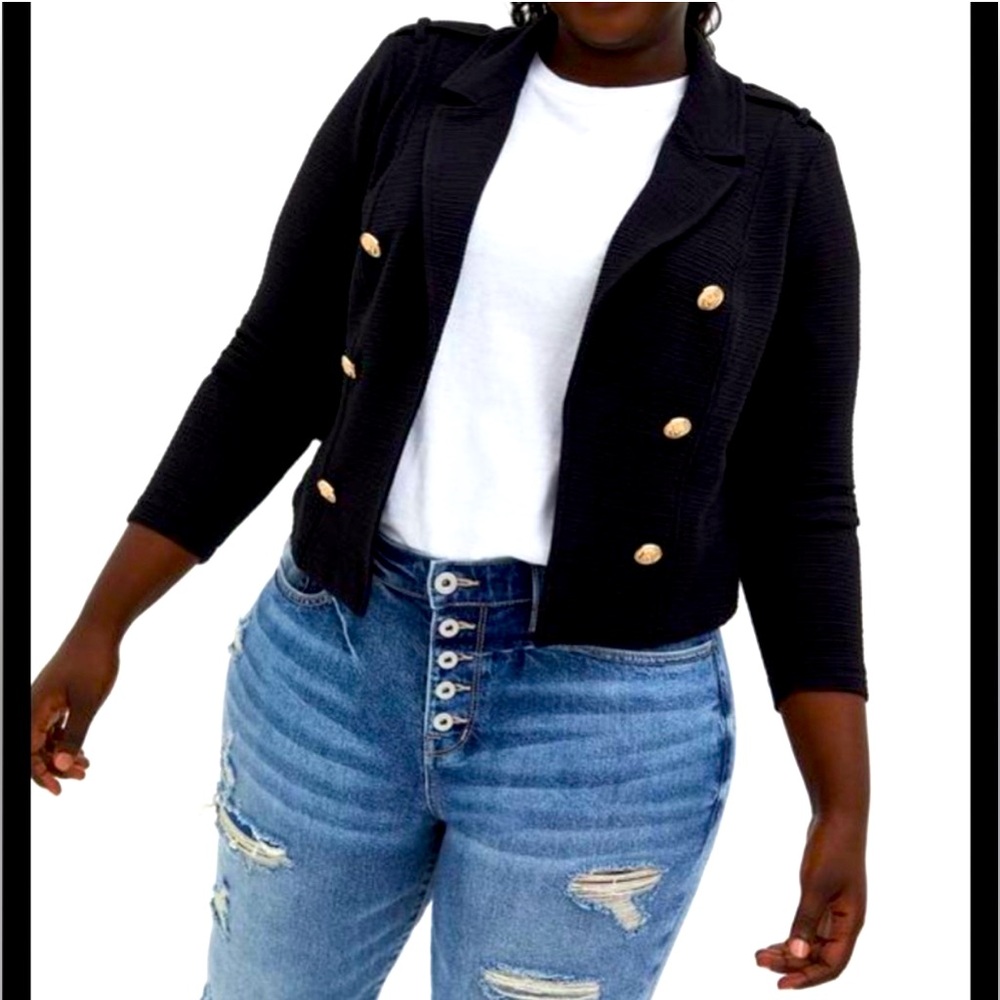 Torrid ribbed Ponte Crop Military blazer Jacket black womans size 2 (18-20)